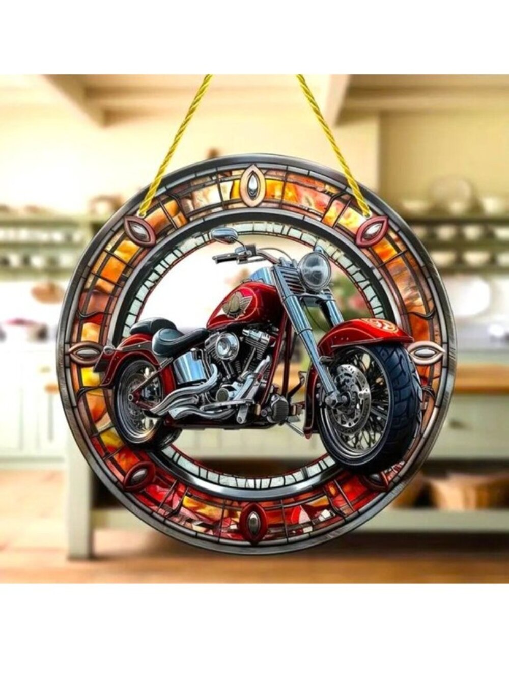 Suncatcher Motorcycle Hanging Window Decor Harley Man Cave Colorful In/Outdoor
